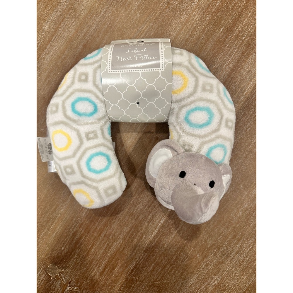 Cribmates Infant Neck Pillow Grey Elephant Geometric Plush Travel Support NWT